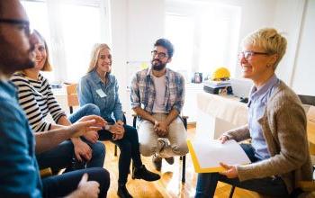 group of people talking